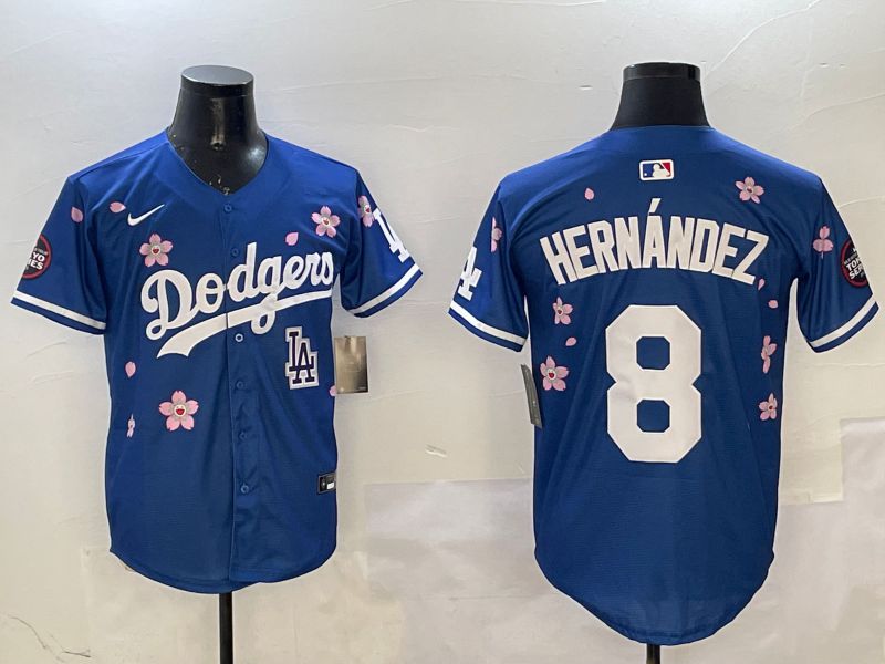 Men Los Angeles Dodgers #8 Hernandez Blue Sakura Edition 2025 Nike MLB Jersey style 9->los angeles dodgers->MLB Jersey